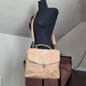 Bolla Genuine Leather Satchel Crossbody Tan Distressed VTG Style Brass Hardware
